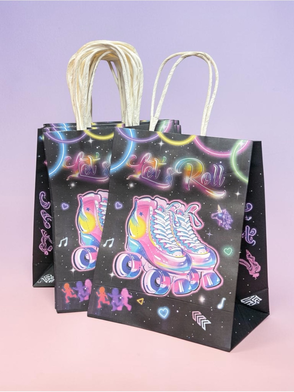 16 pack Let's Roll Rainbow Roller Skate Gift Bag - Cream Handles